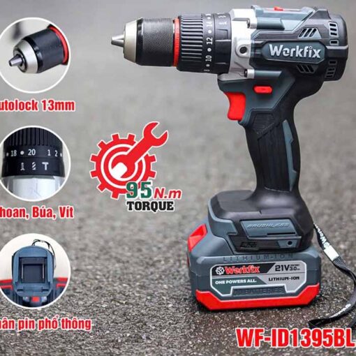 Bộ khoan pin Workfix 13mm - WF-ID1395BL 3a - 21v (1)