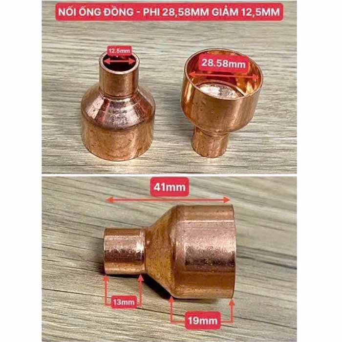 Nối ống đồng phi 28.58mm giảm 12.55mm